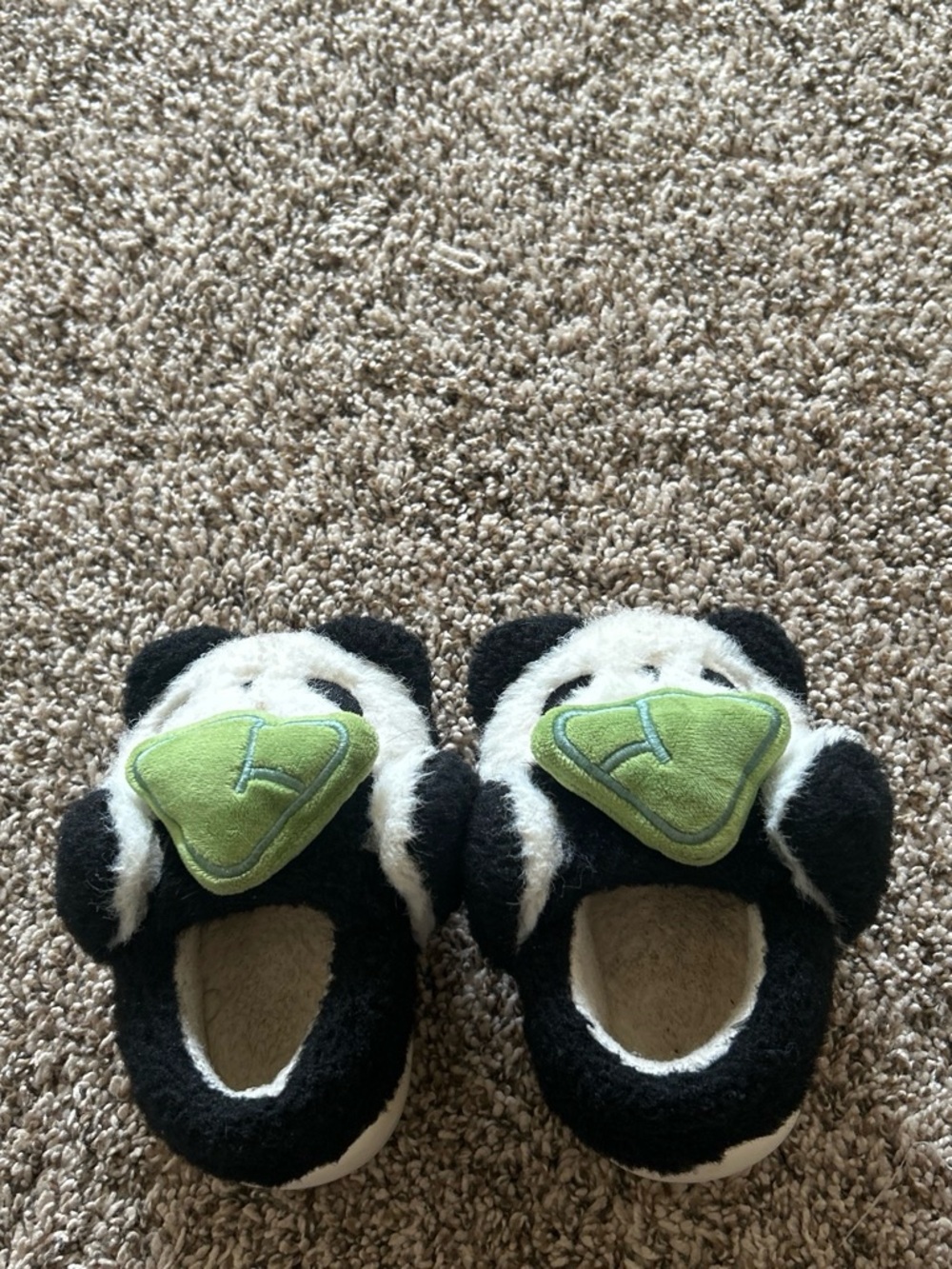 Infant Panda Slippers with Green Accents - Cozy Indoor Shoes